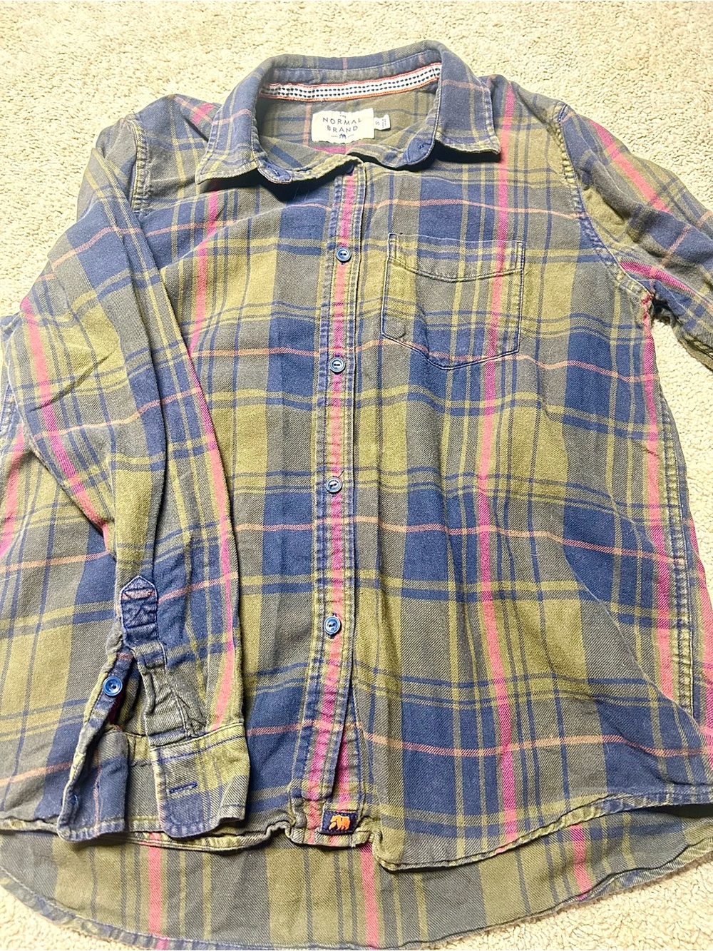 The Normal Brand Plaid Flannel Button Up Shirt Men’s Small Olive Navy Pink